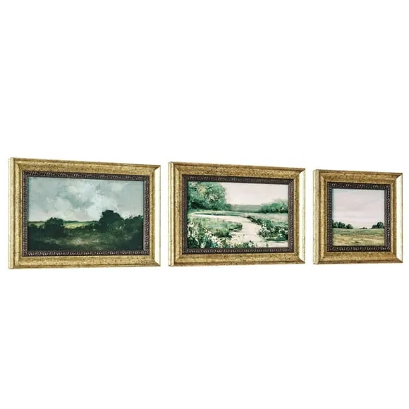 Beautiful Classic Landscape Wall Art Set of 3, Vintage Framed Wall Dcor, Gold Brushed Multi-Size Frames, Farmhouse Landscape Art for Living Room, Office, Entry