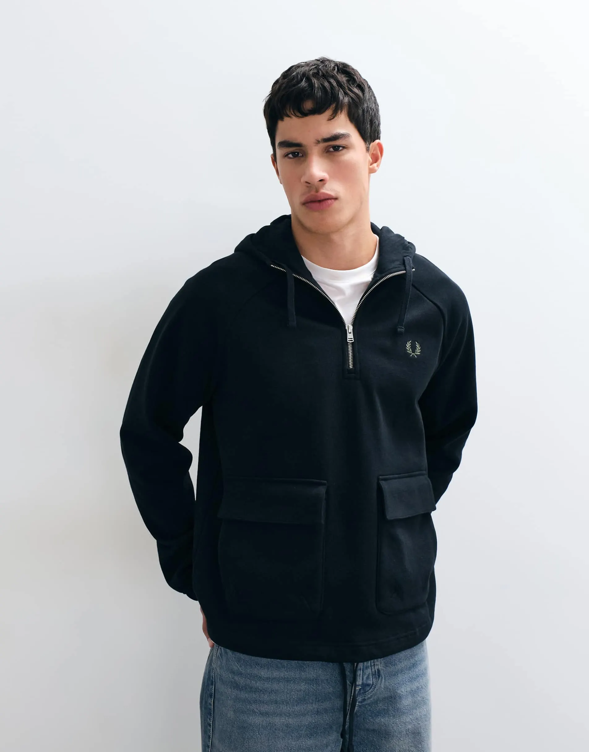 Fred Perry hooded smock sweatshirt in black