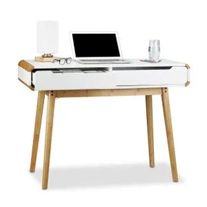 Mesa escritorio con cajones, estilo nórdico, pequeño, coqueta, tocador, H x L x P: 73 x 100 x 45 cm, blanco, Relaxdays