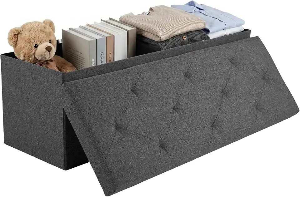 Foldable Storage Ottoman Bench, Storage Chest, End of Bed Foot Rest Stool with Padded Seat, 43 Inch Bedroom Bench for Living Room, Support 660lbs, Grey