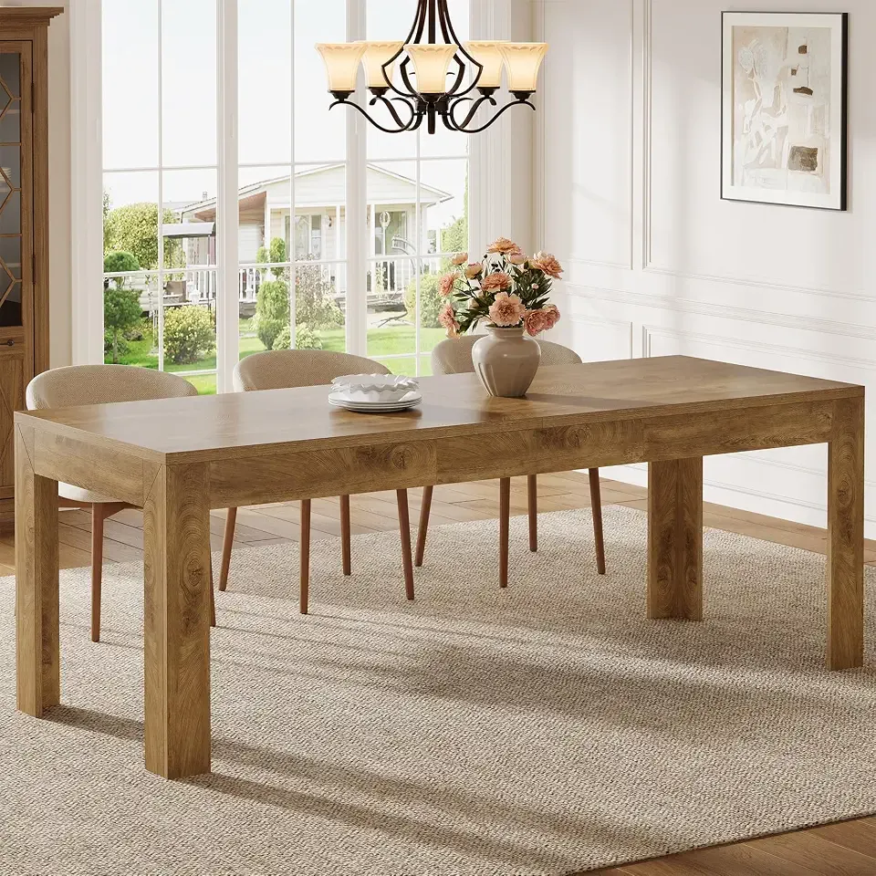 Tribesigns Dining Table for 6-8, 78.7-Inch Long Rectangle Kitchen Table, Modern Simple Kitchen Dining Room Furniture, (78.74" L x 27.56" W), Brown