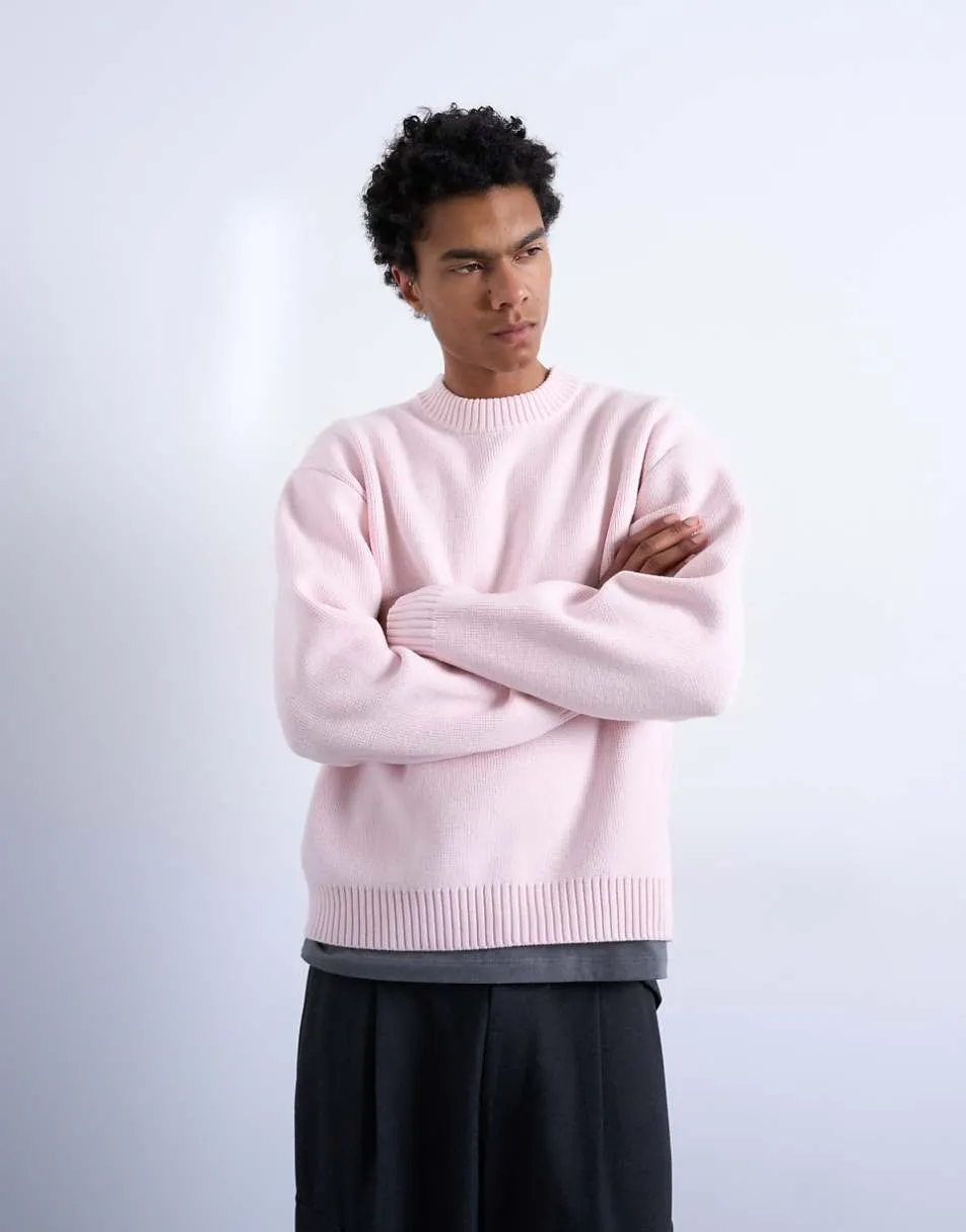 Topman relaxed fit knitted crew neck jumper in pink