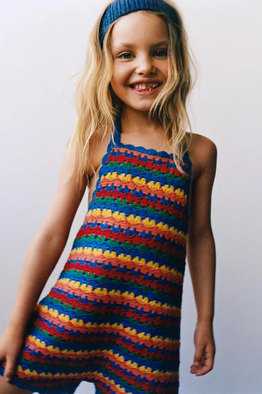 MULTICOLOURED CROCHET KNIT PLAYSUIT