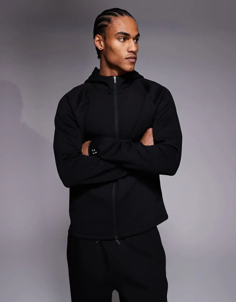 4505 engineered interlock performance fleece zip up hoodie with zip pockets in black