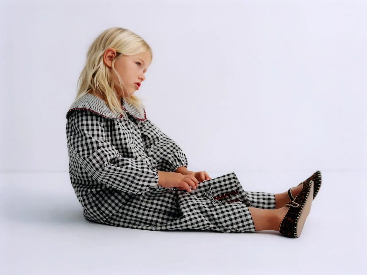 GINGHAM BLOUSE WITH RIPPLE TRIM