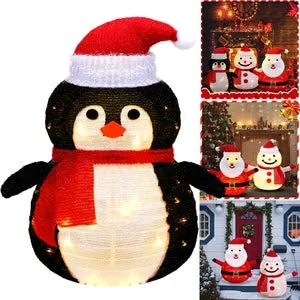 Decoraciones navideñas iluminadas para exteriores, pingüino plegable con luces LED, decoración navideña emergente preiluminada para jardín y césped