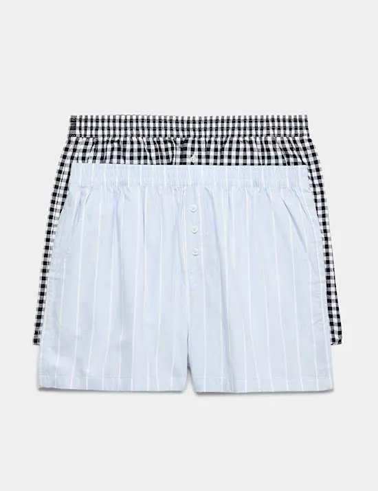 2 Pack Pure Cotton Striped Pyjama Shorts