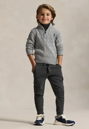 CABLE-KNIT COTTON QUARTER-ZIP SWEATER 2-6Y - Strikkegenser - andover heather