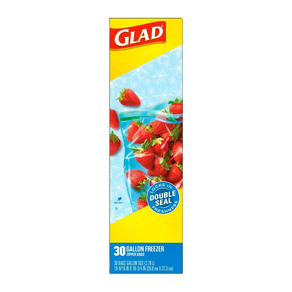 Glad Zipper Freezer Storage Plastic Bags, Gallon, 30 Count