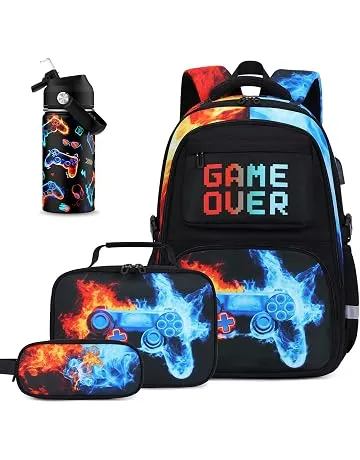 Scothen 4PCS Boys Backpack - Includes 14oz Insulated Water Bottle, Cool Backpack for Boys with Lunch Bag & Pencil Case, Kids School Bag Teen Boy Bookbag for Elementary Middle School