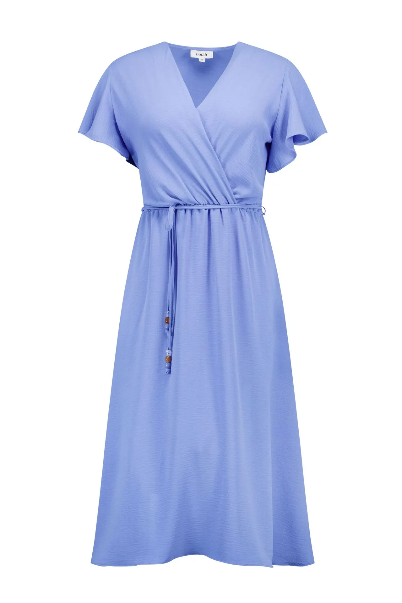 Blauwe midi jurk met ceintuur