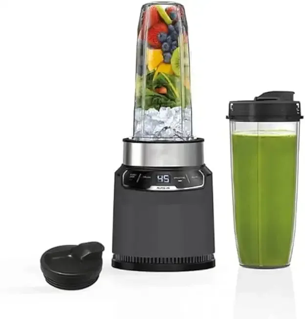 Ninja Nutri Pro Compact Personal Blender (model CL 401), Auto iQ Technology, 1100 Watts, for Frozen Drinks, Smoothies, Sauces & More, With To-Go Cups & Spout Lids, Easy to Clean, color Grey