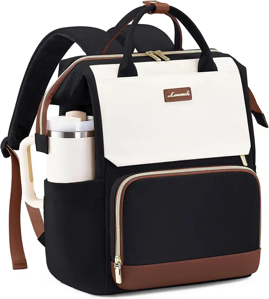 Laptop Backpack for Women with Giant Tumbler Holder Pocket, 15.6 inch Travel Work Backpack Purse for Nurse Teacher, Waterproof Bag College Bookbag Casual Daypack