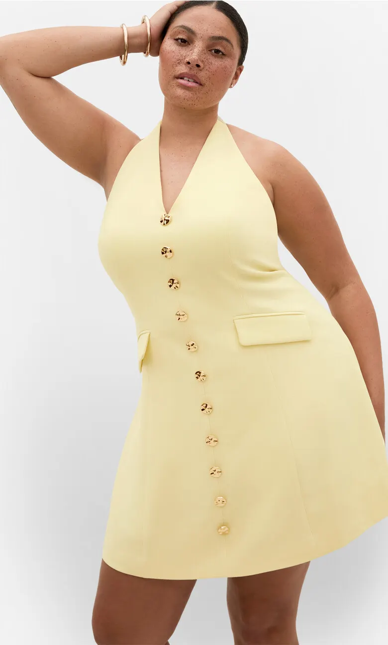 Abbie Tailored Halter Mini Dress - lemon sorbet