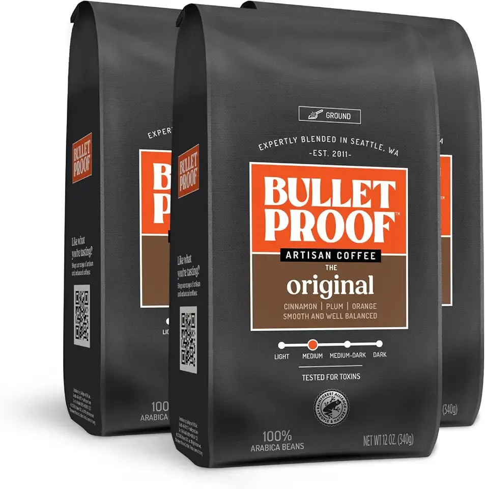 Bulletproof Original Medium Roast Ground Coffee, 12 Ounces (Pack of 3), 100% Arabica Beans, Clean Coffee Tested for Toxins, Packaging May Vary