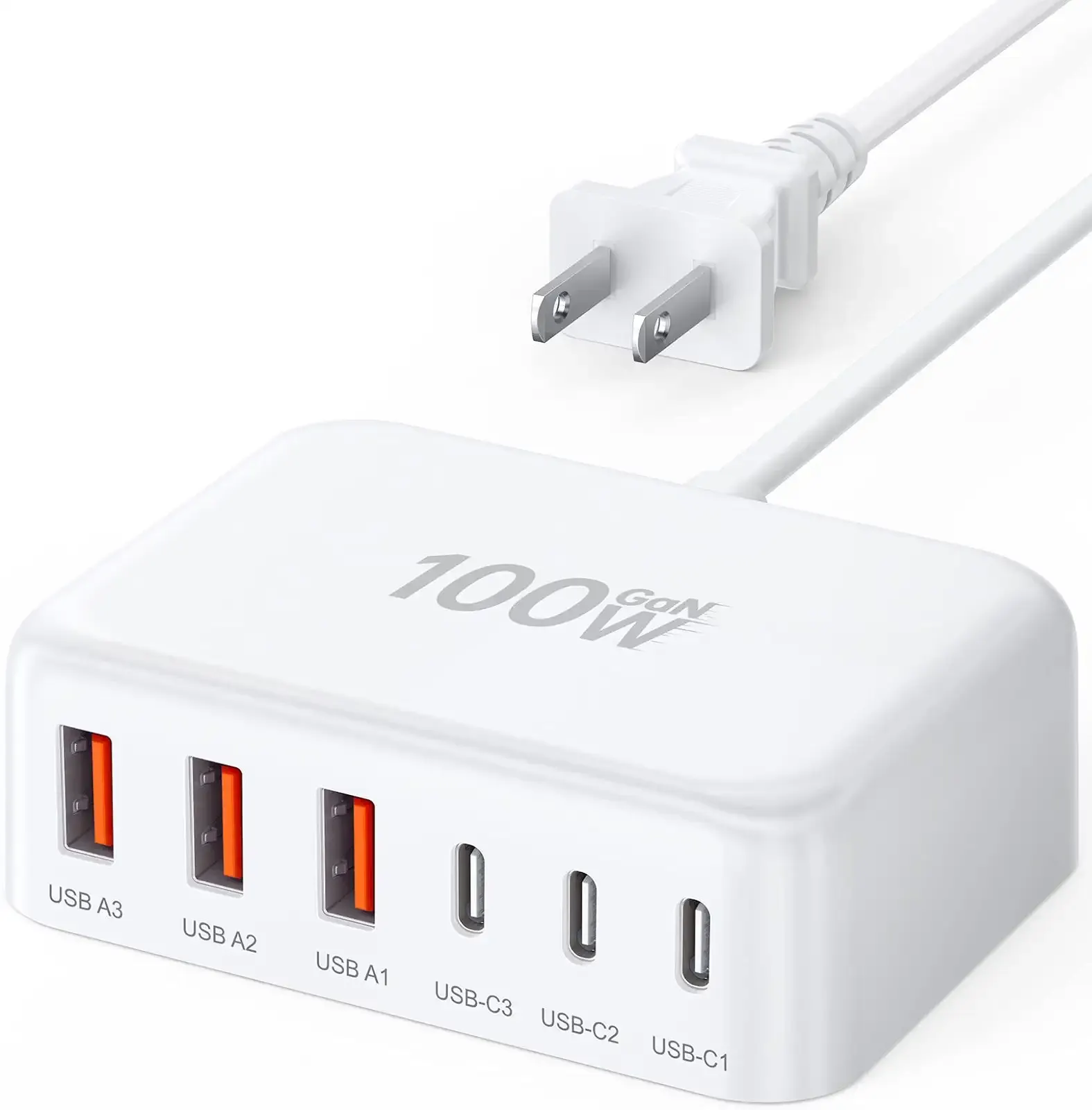 [2026 Updated] USB C Fast Charger, 100W GaN 6 Port Type C Charging Station Hub Block Cube, USB C Wall Charger Power Strip Adapter Plug for iPad iPhone 17 16 15 14 Pro Max Pixel Note Galaxy, 5ft Cord