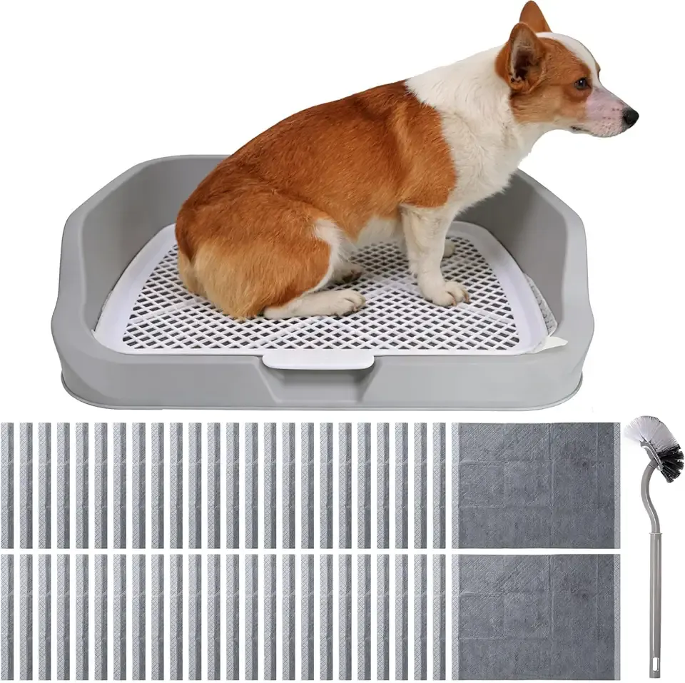 XL Dog Litter Box,Pee Pad Holder, Puppy Pads Holder,Include Box,Pee Pad&Cloth,Puppy Potty Training Tray for Small/Medium Dog