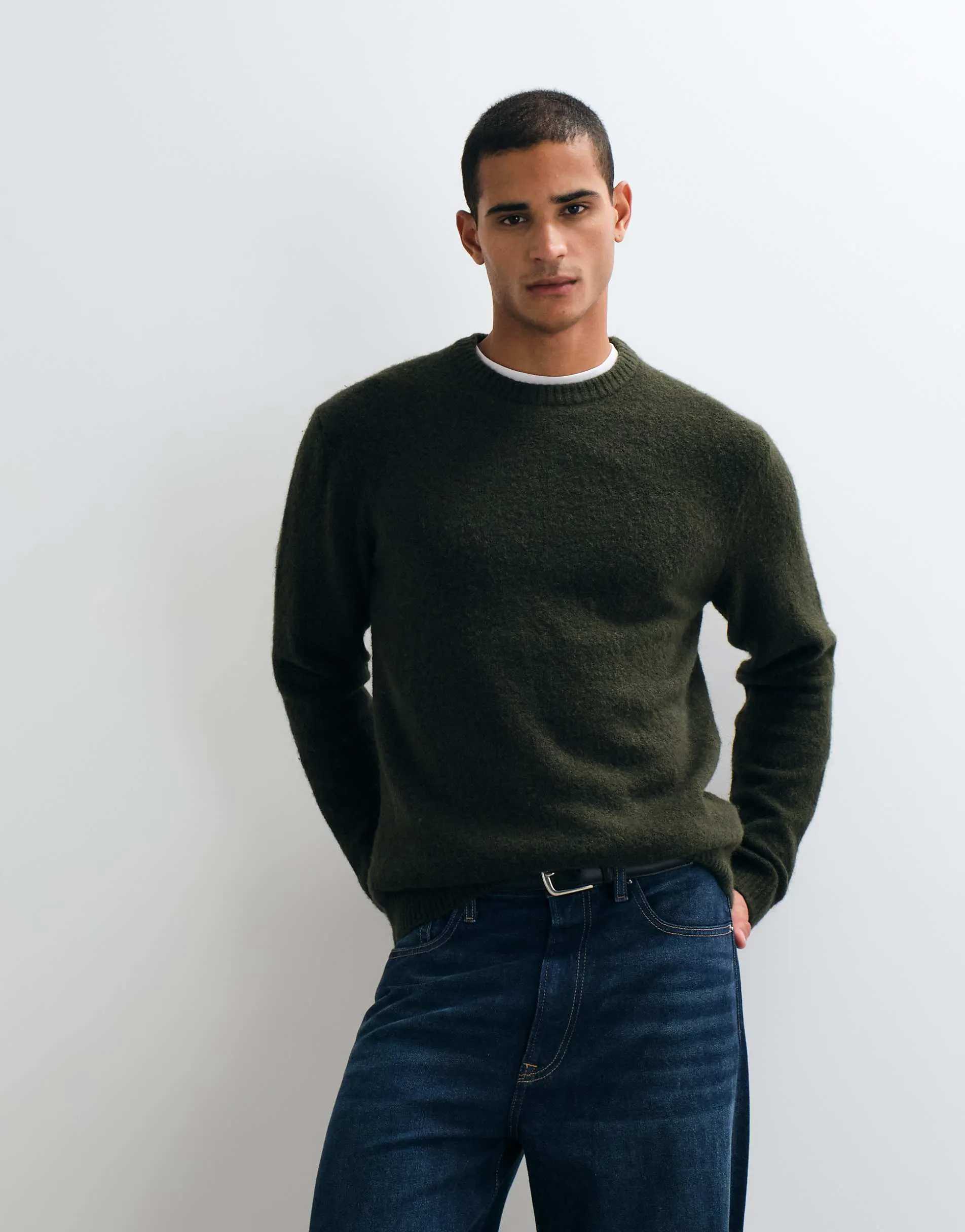 Jack & Jones premium fluffy knit jumper in forest green