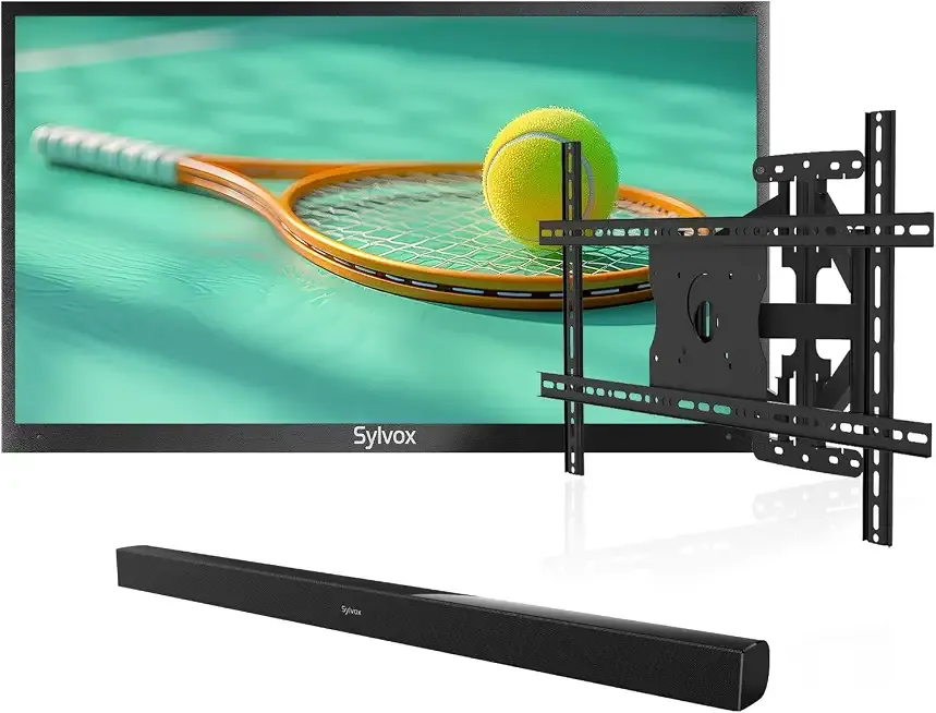 SYLVOX 75" Full Sun Outdoor TV, 2000 Nits, with S2 Soundbar & Wall Mount