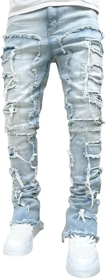Men's Stacked Skinny Jeans - Y2K Harajuku Style Ripped Denim Pants with High Waist