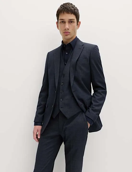 3 Piece Skinny Fit Textured Stretch Suit