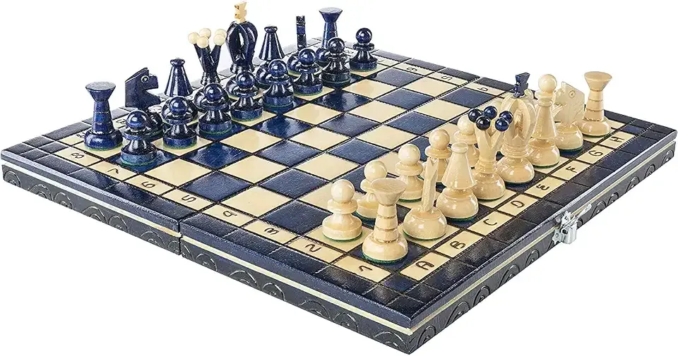 Chess and games shop Muba Beautiful Handcrafted Wooden Chess Set with Wooden Board and Handcrafted Chess Pieces - Gift idea Products (12.5'' (32 cm) Blue)