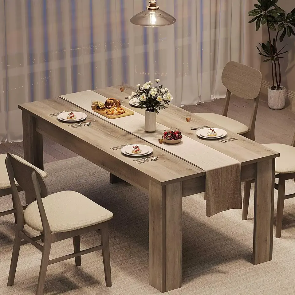 CABIHOME Dining Table for 4-6, 63" Inch Dining Tables for 4, Farmhouse Large Kitchen Dining Table, Rectangular Dining Room Table for Small Space, Dinner Table for Kitchen, Apartment, Rustic Gray