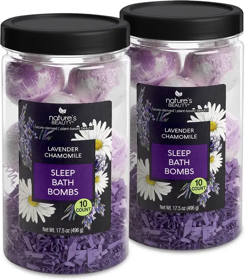 Nature’s Beauty Lavender Chamomile Sleep Bath Bomb Gift Set - Relaxing Spa Soak with Coconut Oil & Witch Hazel - Vanilla Citrus Scent - 2 Pack, 17.5 oz