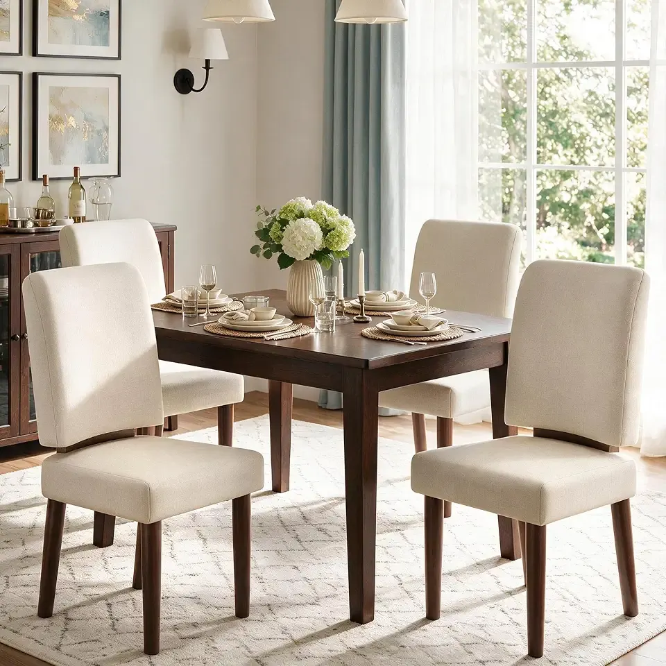 Jocoevol Dining Chairs Set of 4, Upholstered Kitchen & Dining Chairs with Curved Backrest,Thick Cushioned Seats & Solid Wood Legs, Mid-Century Modern Kitchen Chairs for Dining Room