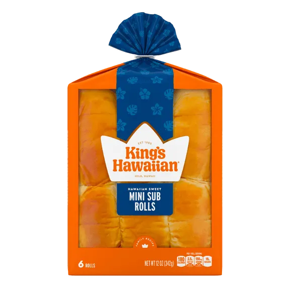 King's Hawaiian Original Hawaiian Sweet Mini Sub Rolls 6 Count, 12 oz, Shelf-Stable