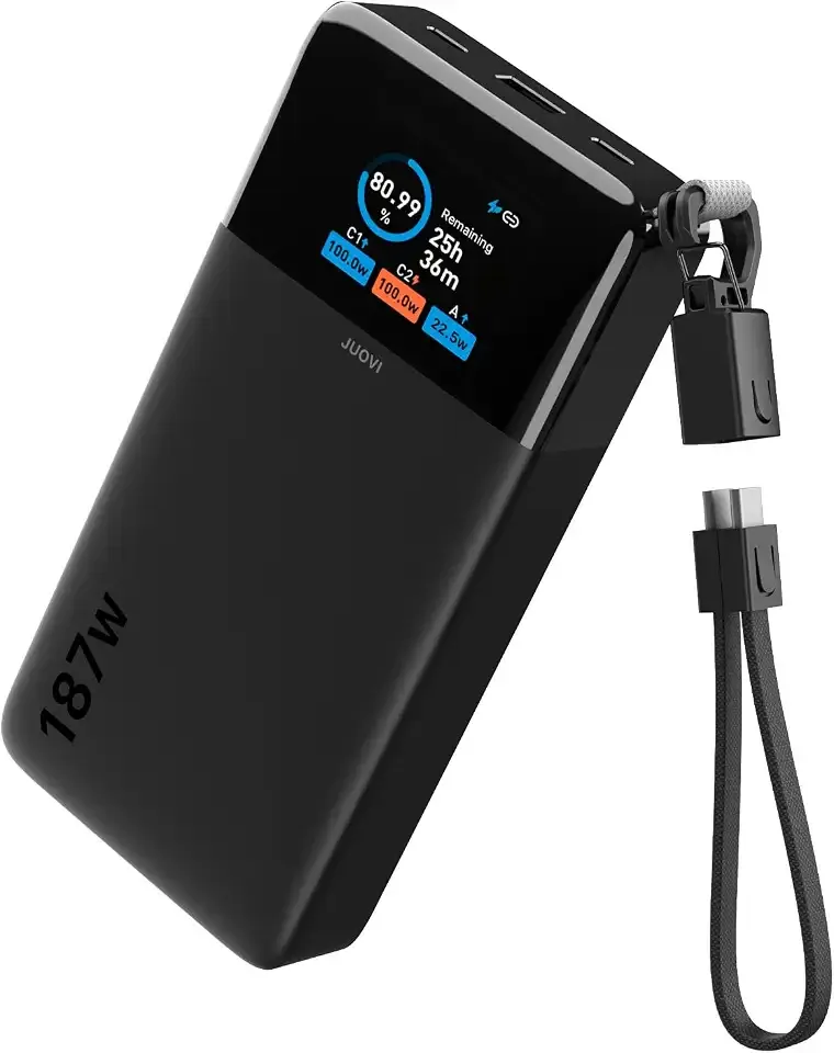 JUOVI 187W Portable Charger for Laptop Power Bank 25000mAh with USB-C Cable | TSA-Approved, App Control,Fast Charging Battery Pack for Laptop MacBook Dell XPS iPhone 17/16/15/14 Series Samsung and More