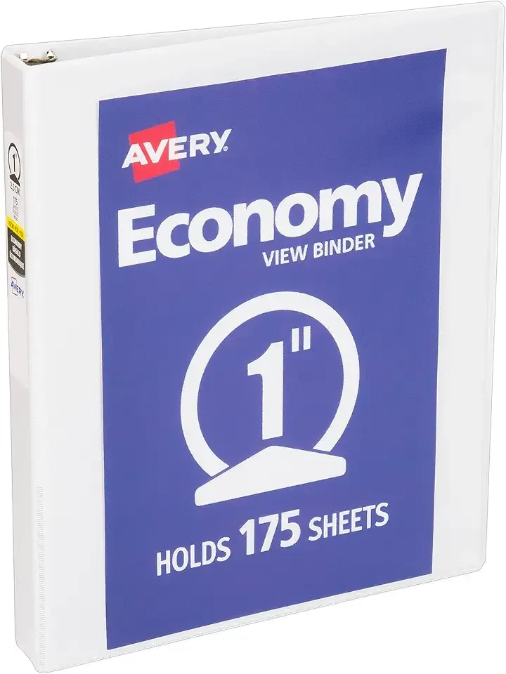 Avery Economy View 3 Ring Binder, 1" Round Rings, 1 White Binder (05760)