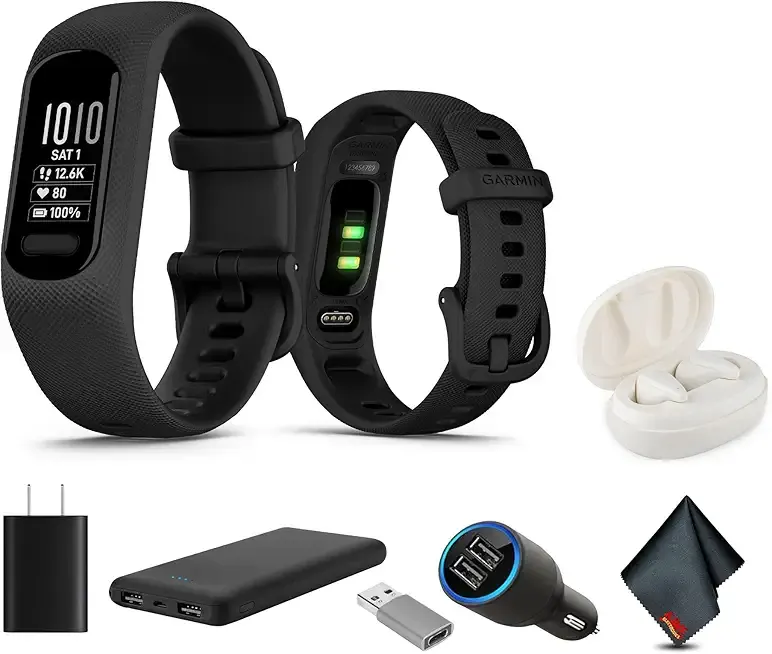 vívosmart 5, Fitness Tracker, Long-Lasting Battery, Simple Design, Black Bundle with USB Wall Charger + More