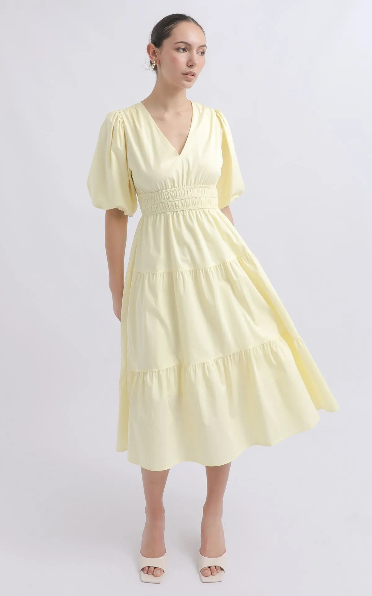 Cotton Poplin Puff Sleeve Dress