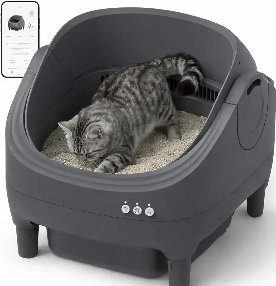 Self Cleaning Litter Box - Open Top Automatic Cat Litter Box with App Control, Odor Control & Anti-Tracking, Large Capacity for Multiple Cats, Quiet Operation, Safety Anti-Pinch Includes Trash Bags