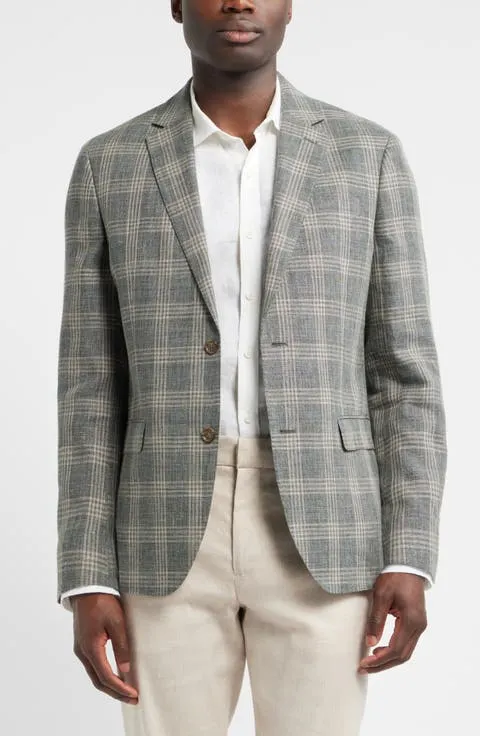 Henrik Trim Fit Plaid Slub Linen & Cotton Blend Sport Coat