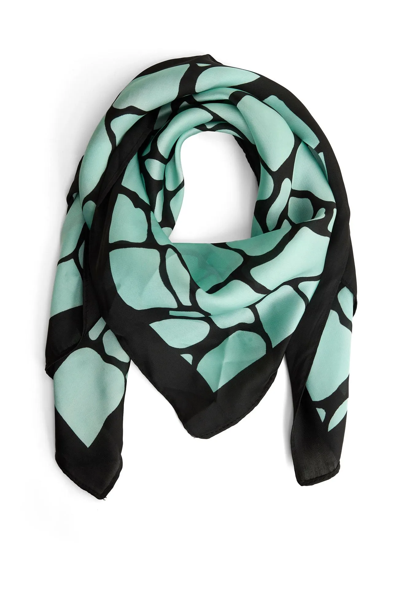 Blauw/groene sjaal met grafische print