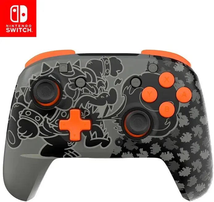 PDP REMATCH GLOW Wireless Nintendo Switch Pro Controller, Full Motion Controls – Licensed for Nintendo Switch. & Lite & OLED Model, Rechargeable Battery Power, Glow in the Dark: Blackout Bowser