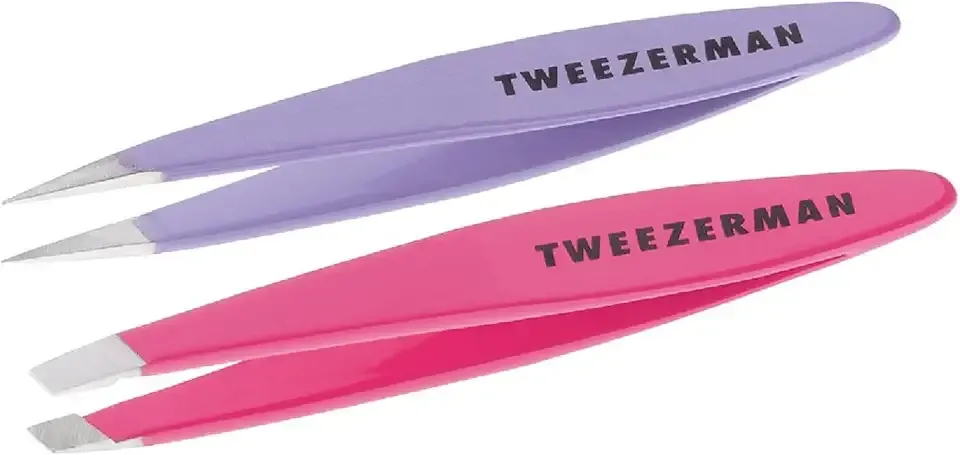 Tweezerman Mini Slant & Point Tip Tweezer Set - For Eyebrows, Travel