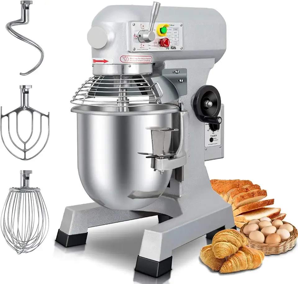 Commercial Food Mixer 30Qt, Dough Mixer with 3-Speeds, 1250W | 60 Min Timer, Commercial Grade, Ideal for Baking & Kitchen, with Stainless Steel Bowl & 3 Attachments, Heavy-Duty