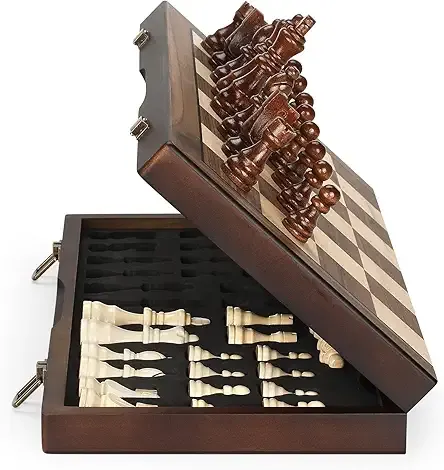 Magnetic Wooden Chess Set for Adults Kids 17'' Chess Board with Handmade Pieces, Folding Portable Travel Unique Chess Sets Game for Tournament Professional Beginner
