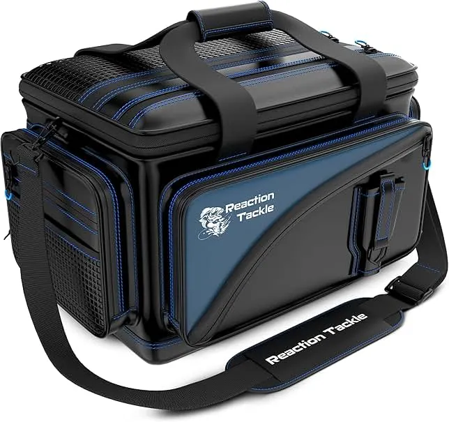 Reaction Tackle Fishing Tackle Bag – Salt Water Resistant Fishing Bag, 1000D PVC Waterproof Material, Tackle Box Organizer with Dividers for 3600 or 3700 Trays