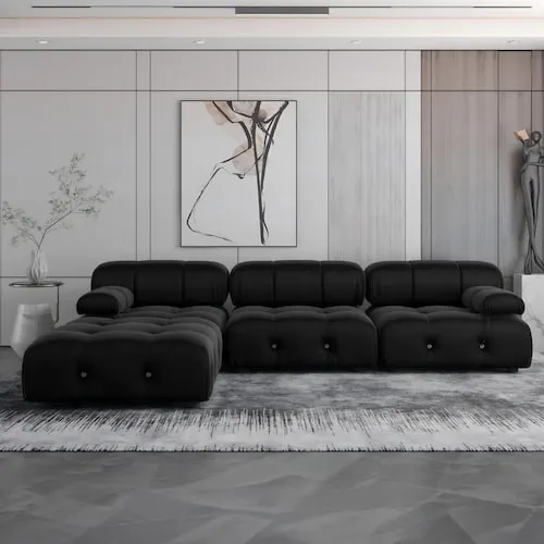 Magic Home Oversized 104 in. Square Arm Modern Velvet Modular Combination Sectional Sofa with Ottoman in.Black
