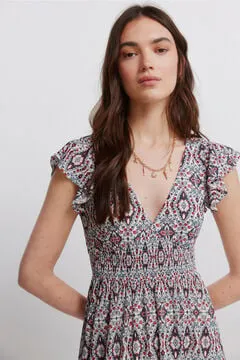 Vestido manga corta volantes