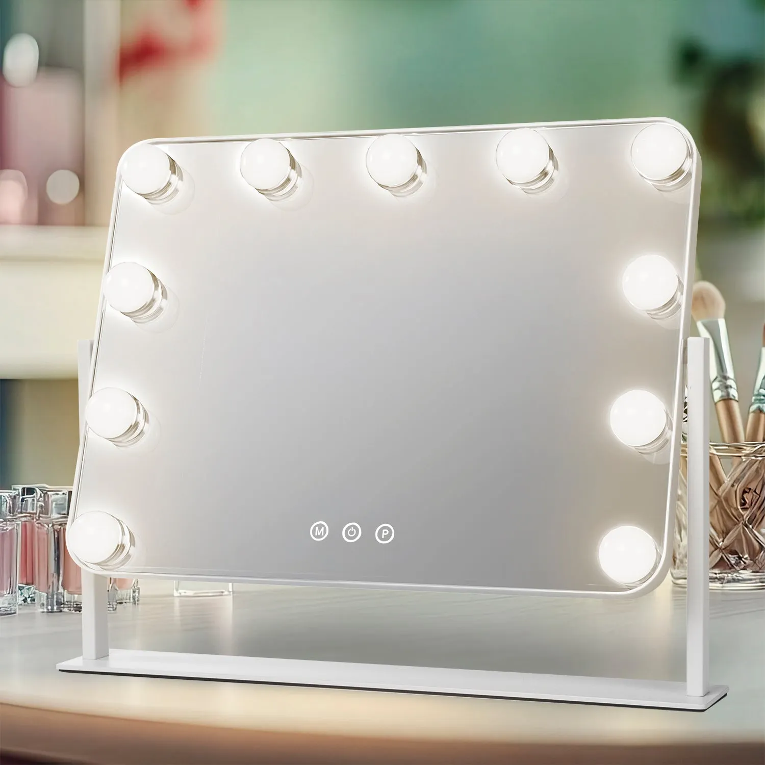 Specchio Luminoso 11 Led Touch Dimmerabile Stile Hollywood