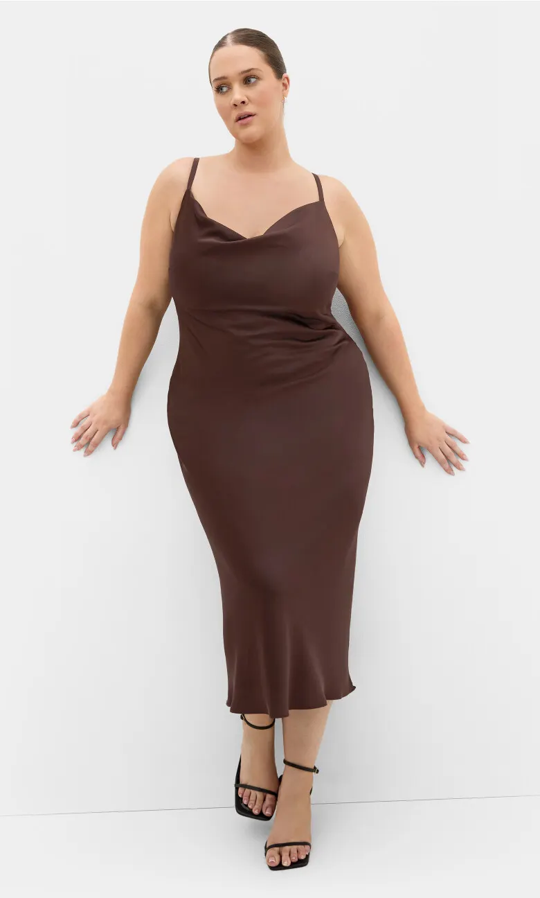 Satin Slip Dress - truffle