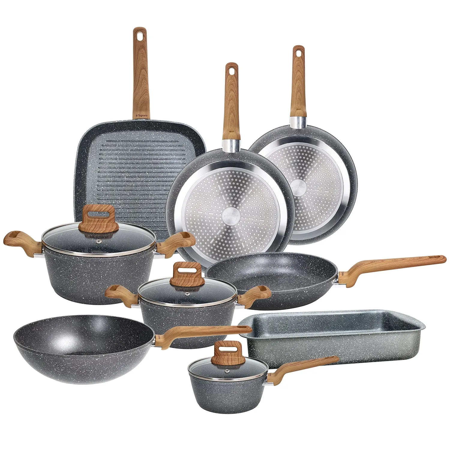 Batteria di Pentole 12 pezzi in alluminio Grigio Linea Wild Stone