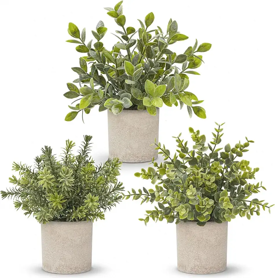 Der Rose 2026 Graduation Gifts Set for Her, 3 Pack Mini Potted Fake Plants Artificial Plastic Eucalyptus Plants Topiaries for Home Office Desk Farmhouse Shelf Room Bathroom Decor(Sage Green)