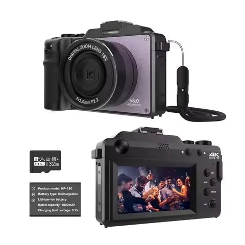 48MP Camera for Photography,4K Digital Camera for Kids and Adults with Front and Rear Dual Cameras,18X Digital Zoom,Built-in 7 C