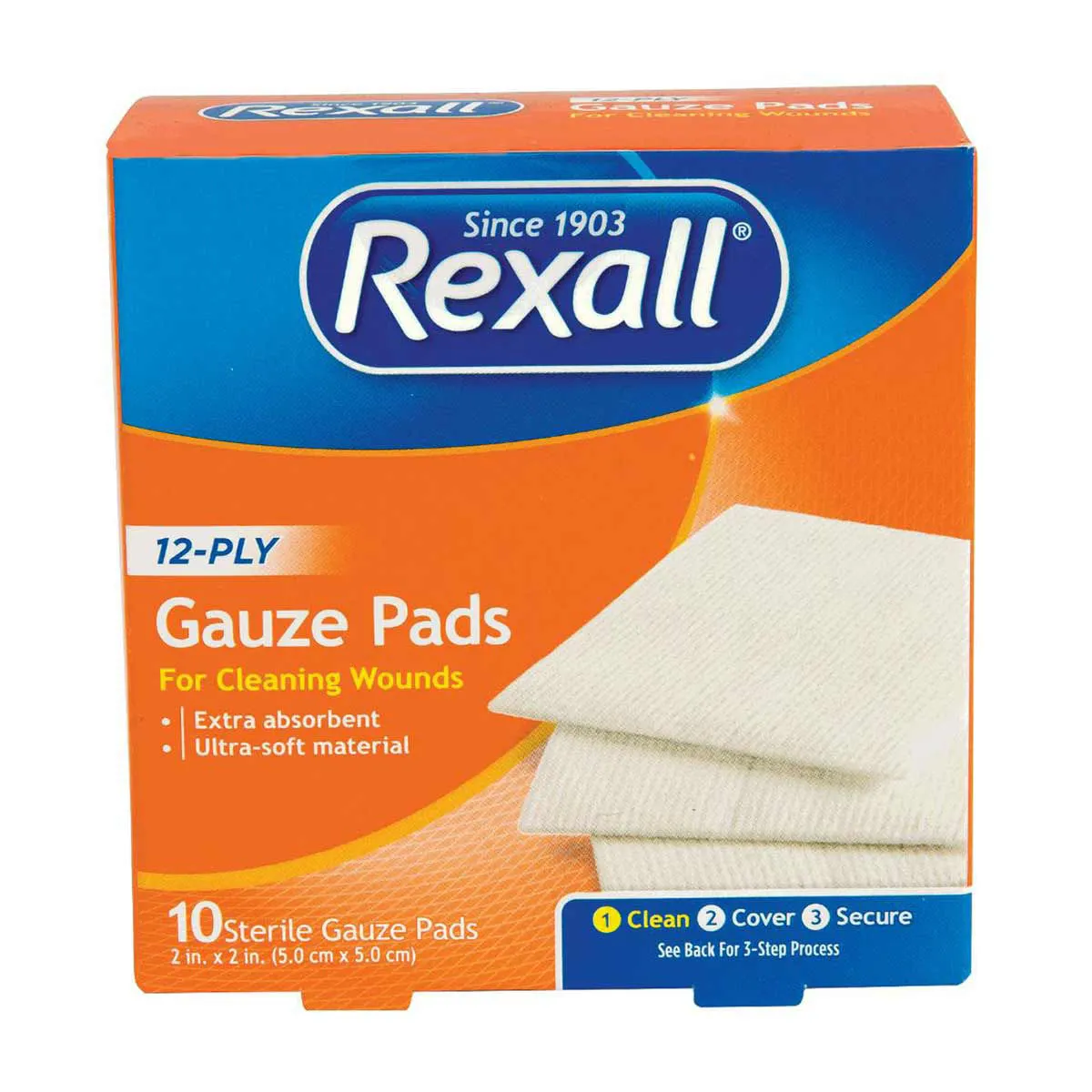 Rexall Sterile Gauze Pads, 2 in x 2 in, 12-Ply, 10 ct